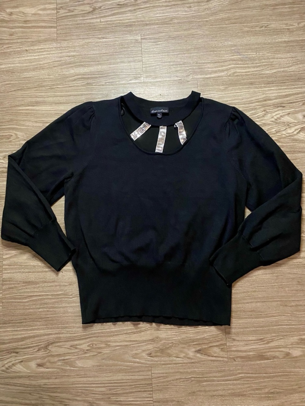 Alison Andrew’s Chic Black Women's Sweater with Embellished Neckline Size XL